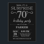 Surprise 70th Birthday Invitation Black and Silver<br><div class="desc">Surprise 70th Birthday Invitation with Black and Silver Glitter Background. Chalkboard. Adult Birthday. Men or Women Bday Invite. Any age. For further customization,  please click the "Customize it" button and use our design tool to modify this template.</div>