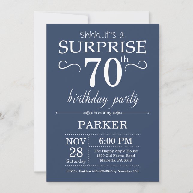 Surprise 70th Birthday Invitation Blue (Front)