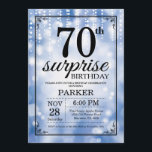 Surprise 70th Birthday Invitation Blue Glitter<br><div class="desc">Surprise 70th Birthday Invitation with Blue String Lights with Blue Glitter Background. Blue Birthday. Adult Birthday. Men or Women Bday Invite. 13th 15th 16th 18th 20th 21st 30th 40th 50th 60th 70th 80th 90th 100th, Any age. For further customization, please click the "Customize it" button and use our design tool...</div>