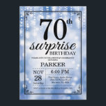 Surprise 70th Birthday Invitation Blue Glitter<br><div class="desc">Surprise 70th Birthday Invitation with Blue String Lights with Blue Glitter Background. Blue Birthday. Adult Birthday. Men or Women Bday Invite. 13th 15th 16th 18th 20th 21st 30th 40th 50th 60th 70th 80th 90th 100th, Any age. For further customization, please click the "Customize it" button and use our design tool...</div>