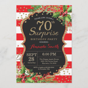 Surprise 70th Birthday Invitation Christmas Gold