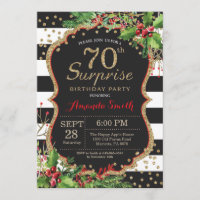 Surprise 70th Birthday Invitation Christmas Gold