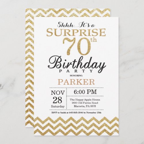 Surprise 70th Birthday Invitation Gold Glitter