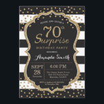 Surprise 70th Birthday Invitation. Gold Glitter Invitation<br><div class="desc">Surprise 70th Birthday Invitation for women or man. Black and Gold Birthday Party Invite. Gold Glitter Confetti. Black and White Stripes. Printable Digital. For further customization,  please click the "Customize it" button and use our design tool to modify this template.</div>