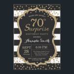 Surprise 70th Birthday Invitation. Gold Glitter Invitation<br><div class="desc">Surprise 70th Birthday Invitation for women or man. Black and Gold Birthday Party Invite. Gold Glitter Confetti. Black and White Stripes. Printable Digital. For further customization,  please click the "Customize it" button and use our design tool to modify this template.</div>