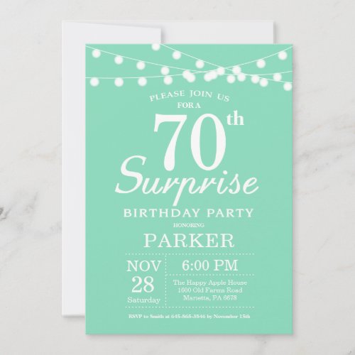 Surprise 70th Birthday Invitation Mint Green