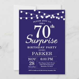 Surprise 70th Birthday Invitation Navy Blue