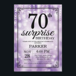 Surprise 70th Birthday Invitation Purple Glitter<br><div class="desc">Surprise 70th Birthday Invitation with Purple String Lights with Purple Glitter Background. Purple Birthday. Adult Birthday. Men or Women Bday Invite. 13th 15th 16th 18th 20th 21st 30th 40th 50th 60th 70th 80th 90th 100th, Any age. For further customization, please click the "Customize it" button and use our design tool...</div>