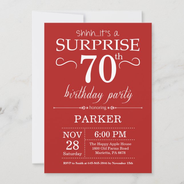 Surprise 70th Birthday Invitation Red (Front)