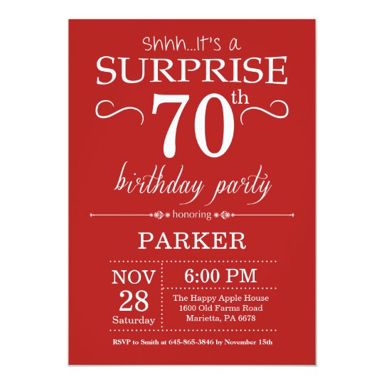 Surprise 70th Birthday Invitation Red | Zazzle.com