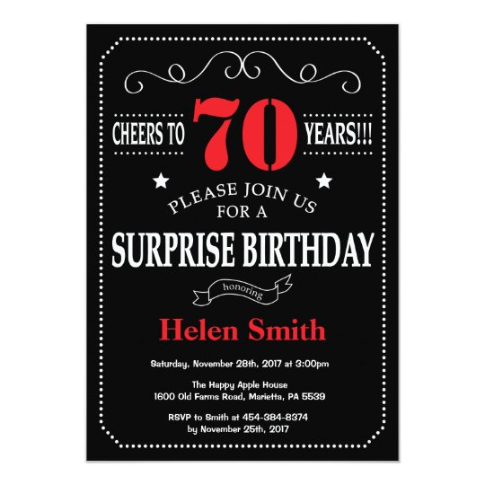 surprise 70th birthday invitation red and black zazzle com