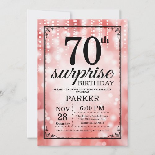 Surprise 70th Birthday Invitation Red Glitter