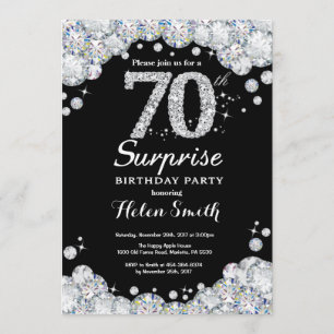 Surprise 70th Birthday Invitation Silver Diamond