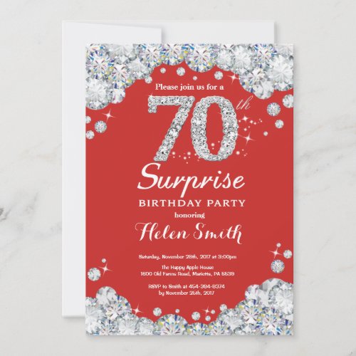 Surprise 70th Birthday Invitation Silver Diamond