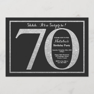 Surprise 70th Birthday Invitation Silver Glitter