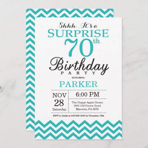 Surprise 70th Birthday Invitation Teal Chevron