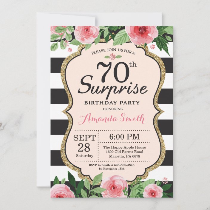 Surprise 70th Birthday Invitation Women Floral | Zazzle