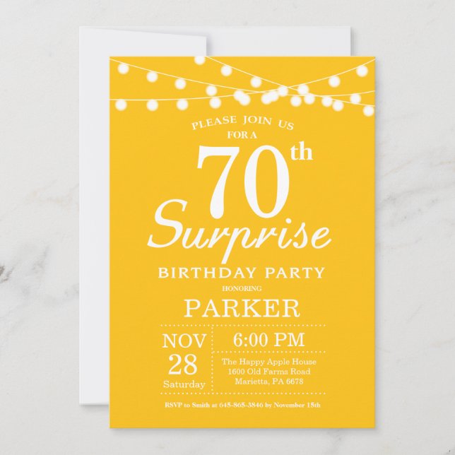 Surprise 70th Birthday Invitation Yellow (Front)