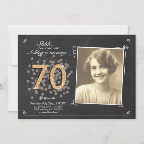 Surprise 70th birthday invite Chalkboard vintage