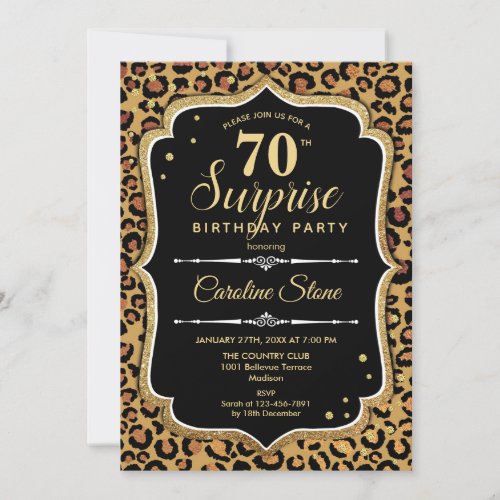 Surprise 70th Birthday _ Leopard Black Gold Invitation