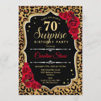 Surprise 70th Birthday - Leopard Black Gold Red
