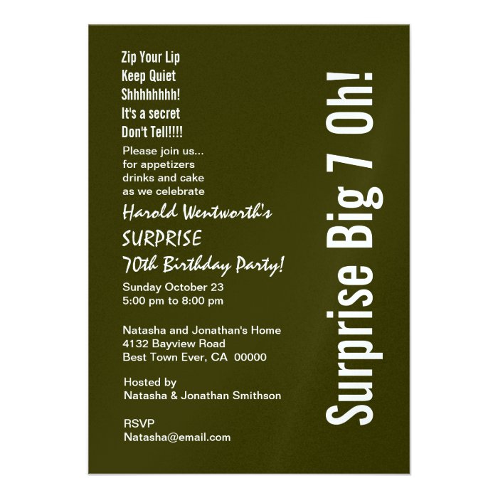 SURPRISE 70th Birthday Modern Forest Green White Custom Invitation