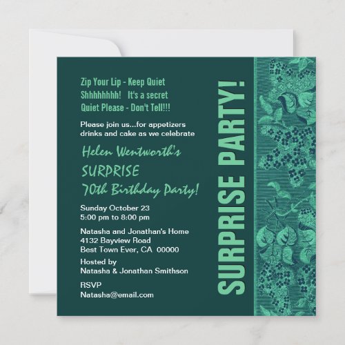 SURPRISE 70th Birthday Modern Teal Forest Green Announcement