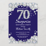 Surprise 70th Birthday Navy Blue Silver Diamond Invitation<br><div class="desc">Surprise 70th Birthday Invitation. Navy Blue and Silver Rhinestone Diamond Red Background. Elegant Birthday Bash invite. Adult Birthday. Women Birthday. Men Birthday. For further customization,  please click the "Customize it" button and use our design tool to modify this template.</div>