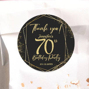 Surprise 70th Birthday Party Black & Gold Glitter Classic Round Sticker