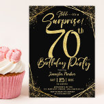 Surprise 70th Birthday Party Black & Gold Glitter Invitation<br><div class="desc">Throw a dazzling celebration with our Surprise 70th Birthday Party Black & Gold Glitter Invitation! Perfect for a glamorous and unforgettable event. Shop now and make the surprise truly sparkle! ✨🎉 Please note: The gold glitter effect is simulated,  no real glitter is used</div>