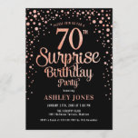Surprise 70th Birthday Party - Black & Rose Gold Invitation<br><div class="desc">Surprise 70th Birthday Party Invitation.
Elegant design in black and faux glitter rose gold. Features stylish script font and confetti. Message me if you need custom age.</div>