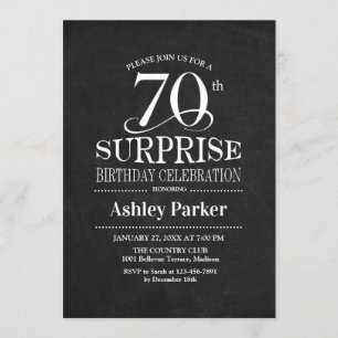 Surprise 70th Birthday Party - Black White Invitation