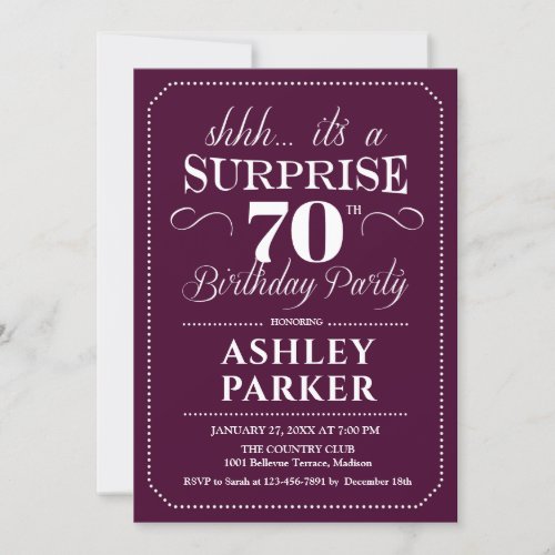 Surprise 70th Birthday Party _ Burgundy Invitation