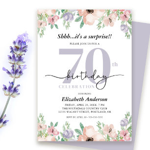 Surprise 70th Birthday Party Elegant Pastel Floral Invitation
