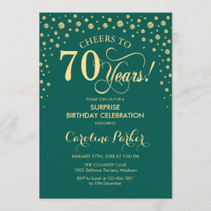 Surprise 70th Birthday Party - Emerald Green Gold Invitation