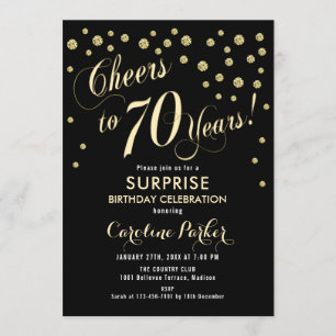 Surprise 70th Birthday Party - Gold Black Invitation