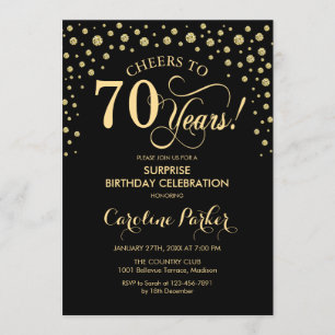 Surprise 70th Birthday Party - Gold Black Invitation
