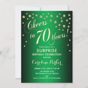 Surprise 70th Birthday Party - Gold Green Invitation
