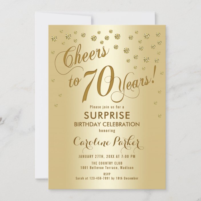 Surprise 70th Birthday Party - Gold Invitation | Zazzle.com