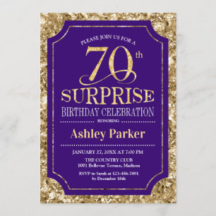 Surprise 70th Birthday Party - Gold Purple Invitation