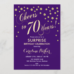 Surprise 70th Birthday Party - Gold Purple Invitation