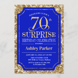 Surprise 70th Birthday Party - Gold Royal Blue Invitation