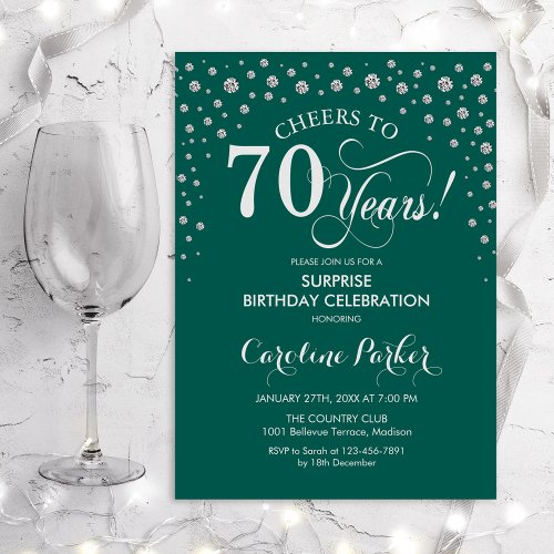 Surprise 70th Birthday Party _ Green Silver Invitation