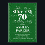 Surprise 70th Birthday Party - Green White Invitation<br><div class="desc">Surprise 70th Birthday Party Invitation.
Simple classy design in green and white. Features elegant script font. Surprise bday celebration for man or woman. Can be customized into any age!</div>