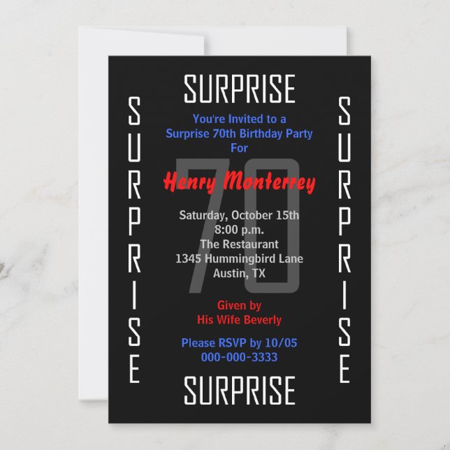 Surprise 70th Birthday Party Invitation 70 (Front)