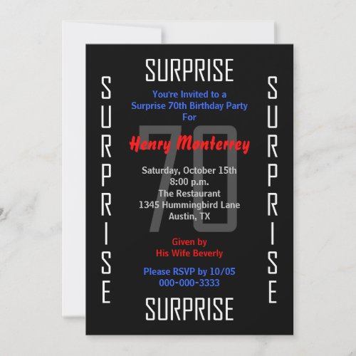 Surprise 70th Birthday Party Invitation - 70