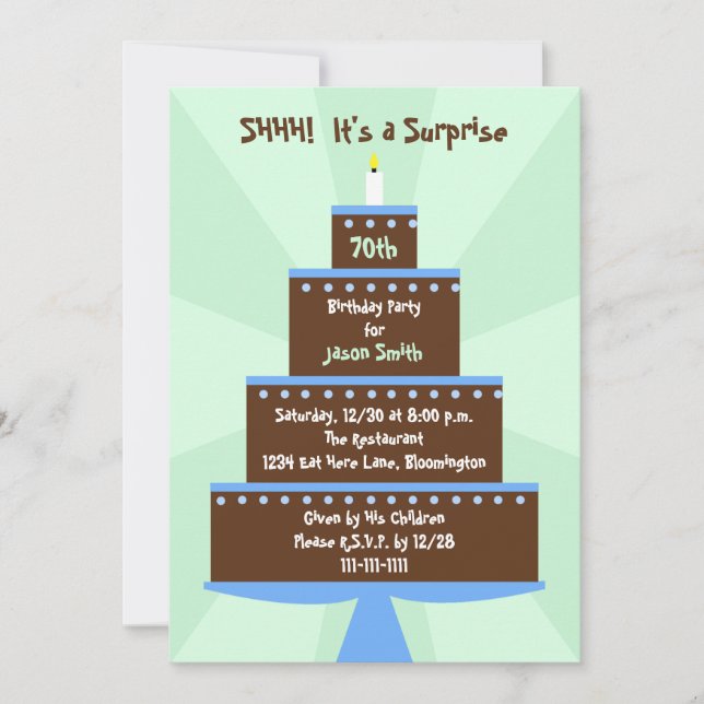 Surprise 70th Birthday Party Invitation Cake (Front)