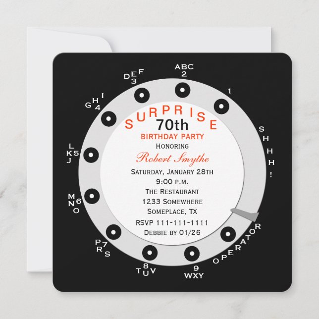 Surprise 70th Birthday Party Invitation Rotary (Front)