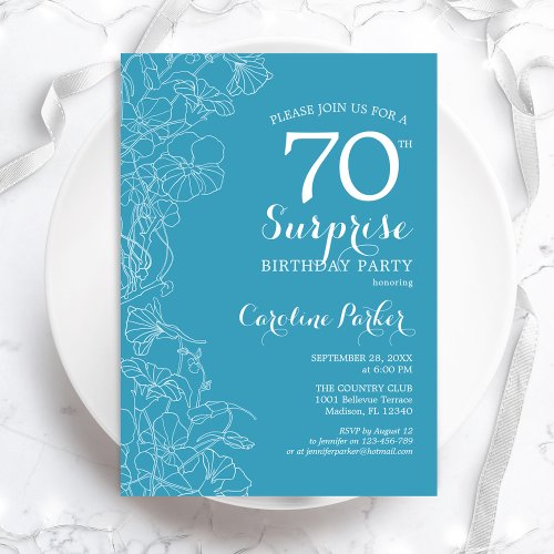 Surprise 70th Birthday Party _ Light Blue Floral Invitation