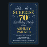 Surprise 70th Birthday Party - Navy Gold Invitation<br><div class="desc">Surprise 70th Birthday Party Invitation.
Simple classy design in navy blue and yellow gold. Features elegant script font. Surprise bday celebration for man or woman. Can be customized into any age!</div>
